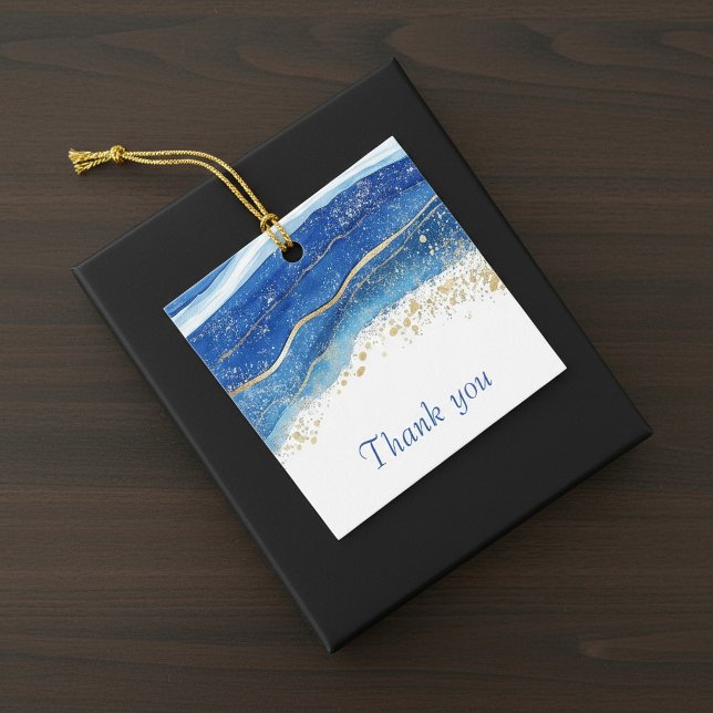 Étiquettes Cadeau Elégant Merci d'aquarelle bleu et or (Elegant Blue and Gold Watercolor Thank You Favor Tags)