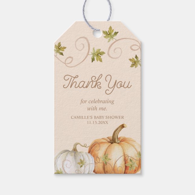 Étiquettes-cadeau Élégant Merci de Baby shower de chute Citrouille (Devant)