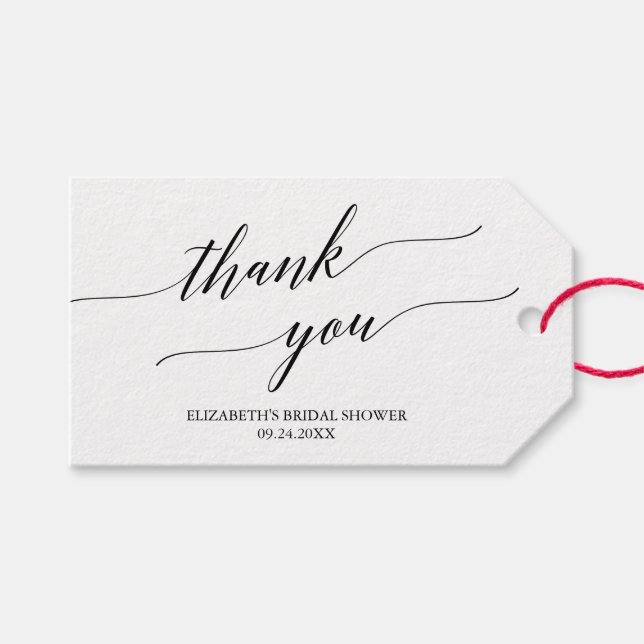 Étiquettes-cadeau Élégant Merci de calligraphie blanche et noire (Devant (Horizontal))