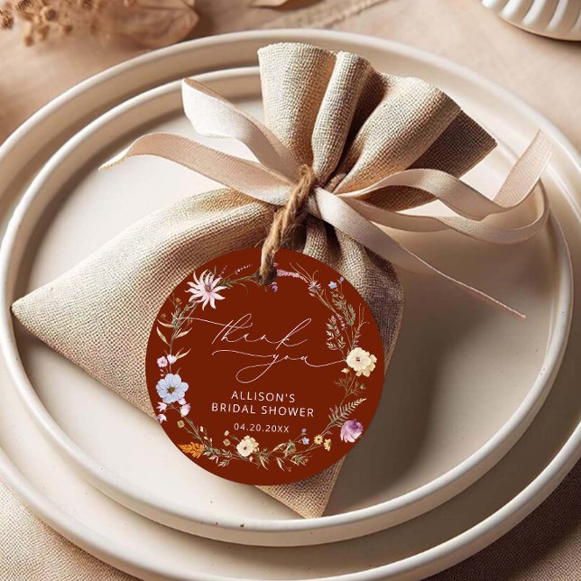 Étiquettes Cadeau Élégant Merci de Fête des mariées floral en terre  (Créateur téléchargé)