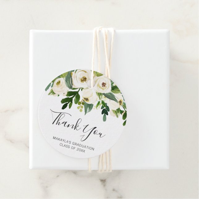 Étiquettes Cadeau Élégant Merci de graduation des Roses floraux blan (En situation)