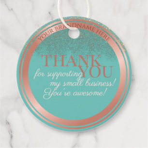 Étiquettes Cadeau Élégant Merci d'emballage or Turquoise et Rose