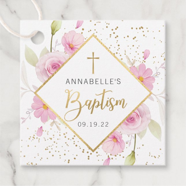 Étiquettes Cadeau Élégant Merci du baptême floral (Devant)