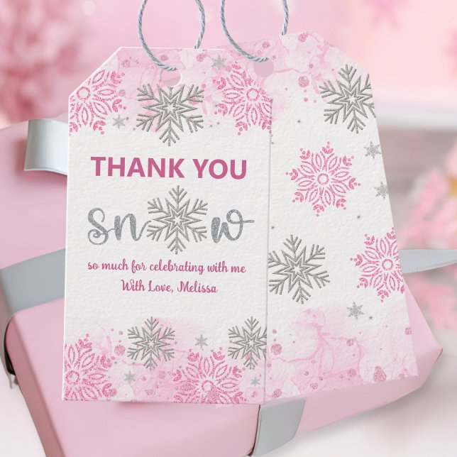 Étiquettes-cadeau Élégant Merci Étincelant rose Étincelant neige bea (Créateur téléchargé)