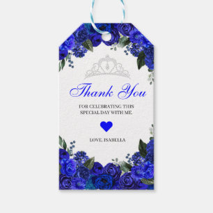 Étiquettes-cadeau Elégant Merci Floral Royal Blue Silver