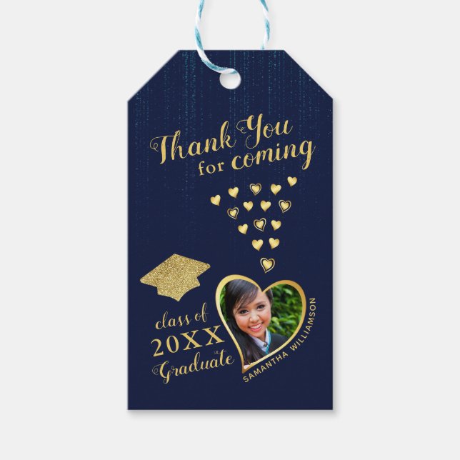 Étiquettes-cadeau Elégant Merci Grad Photo Blue 2023 Graduation (Devant)