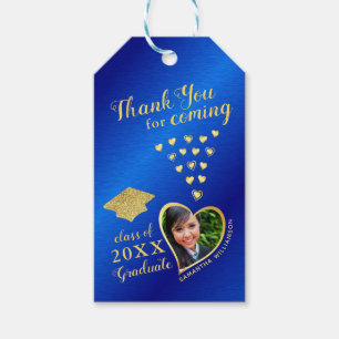 Étiquettes-cadeau Elégant Merci Grad Photo Blue 2024 Graduation