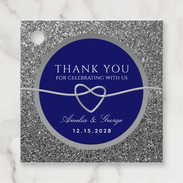 Étiquettes Cadeau Élégant Merci Mariage bleu (Devant)