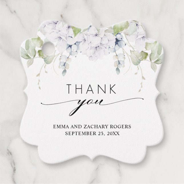 Étiquettes Cadeau Élégant Merci Mariage bleu-blanc (Devant)