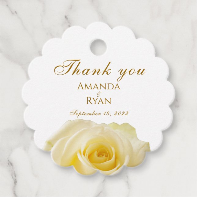 Étiquettes Cadeau Élégant Merci Mariage de Rose Jaune (Devant)