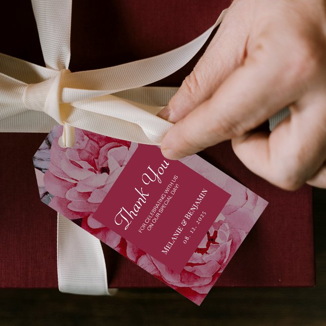 Étiquettes-cadeau Élégant Merci Mariage Fleur (Elegant Flower Wedding Thank You Gift Tag)