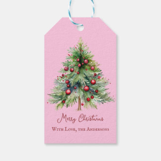 Étiquettes-cadeau Élégant minimaliste rouge vert rose Pine Noël