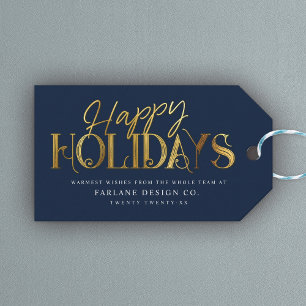 Étiquettes-cadeau Élégant moderne Gold Script Entreprise Bleu