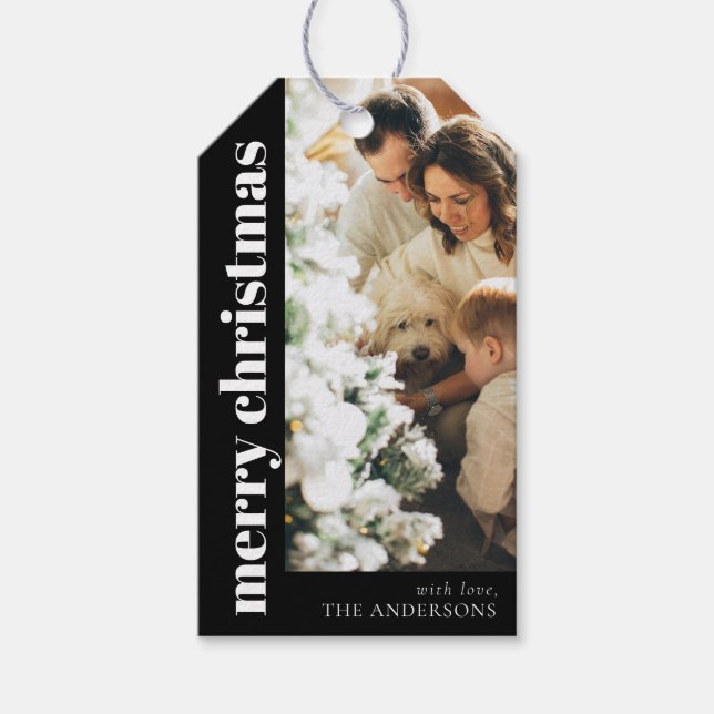 Étiquettes-cadeau Elégant moderne Joyeux Noël Famille Photo (Devant)