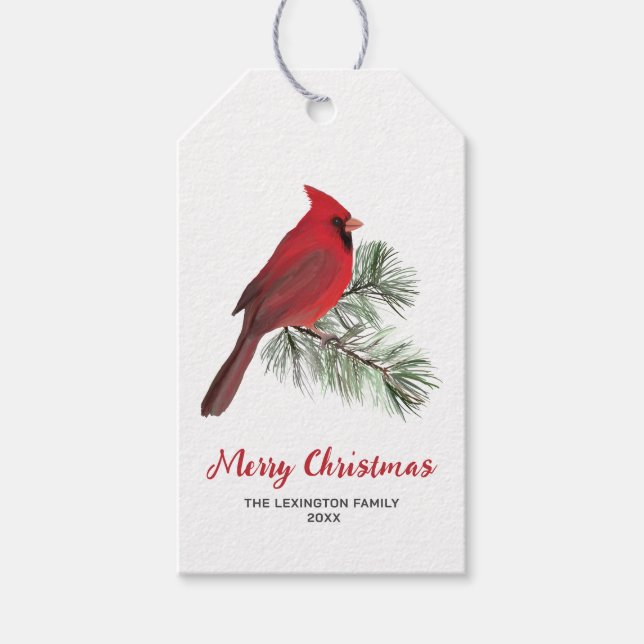 Étiquettes-cadeau Élégant monogramme de pin de Noël d'oiseaux cardin (Devant)