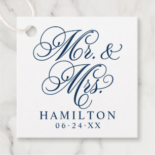 Étiquettes Cadeau Élégant monogramme en script de M. et Mme en marin