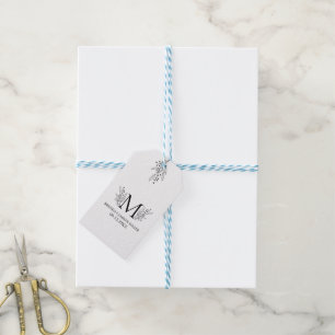 Étiquettes-cadeau Élégant monogramme noir nouvellement marié