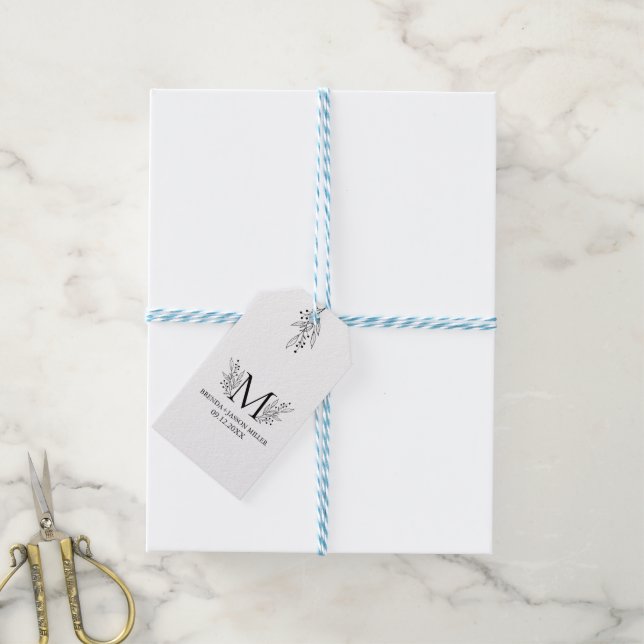 Étiquettes-cadeau Élégant monogramme noir nouvellement marié (Avec de laficelle)