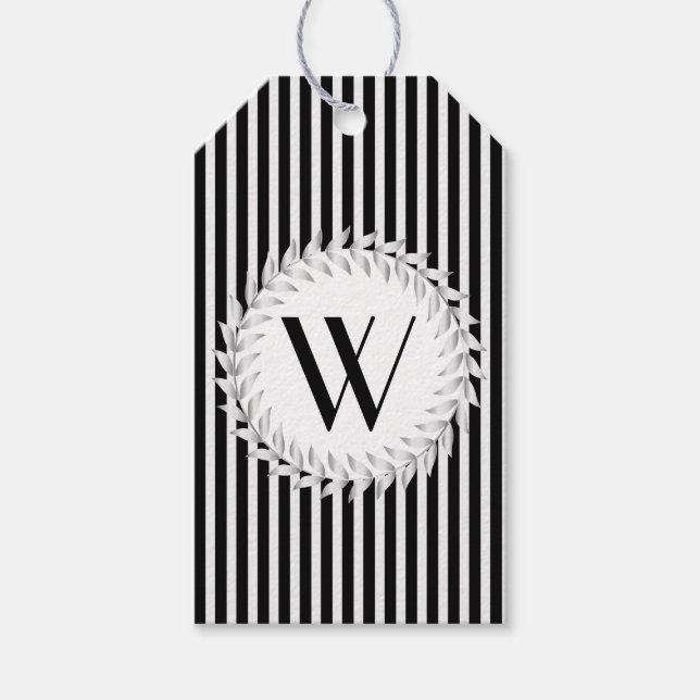 Étiquettes-cadeau Élégant Monogramme personnalisé et bandes noires (Devant)