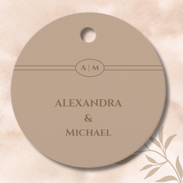 Étiquettes Cadeau Élégant Monogramme Taupe Mariage Merci (Créateur téléchargé)