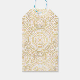 Étiquettes-cadeau Élégant Motif blanc de tournesol Mandala Gold