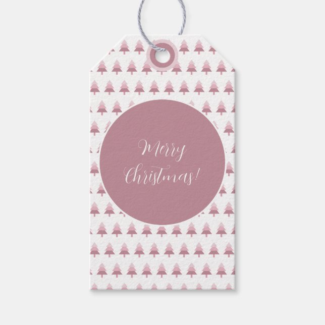 Étiquettes-cadeau Élégant Motif d'arbre de Noël rose Ombre (Devant)