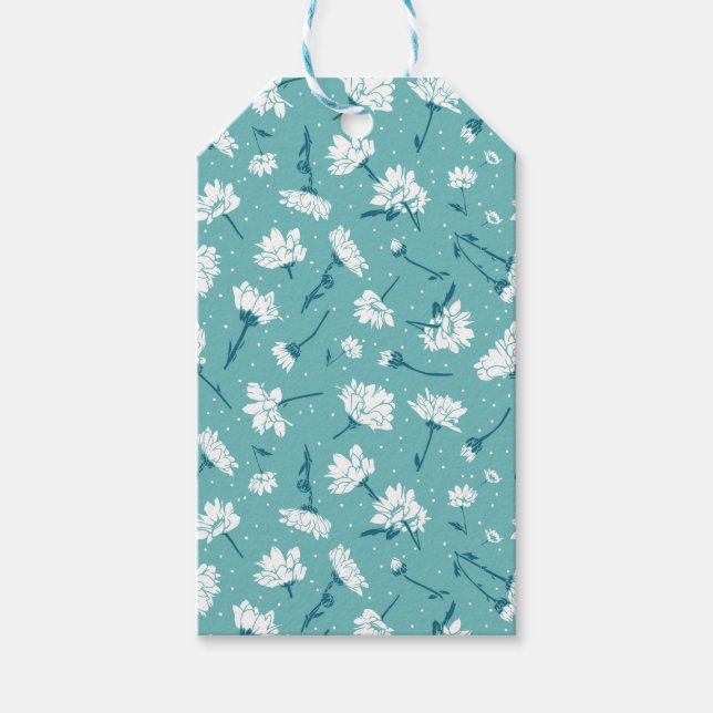 Étiquettes-cadeau Élégant motif floral - Botanique Turquoise et blan (Devant)