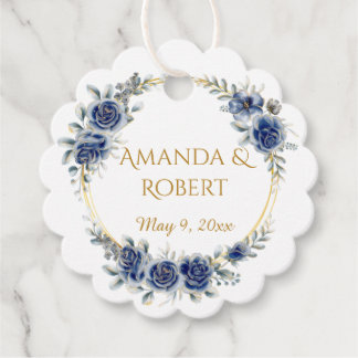 Étiquettes Cadeau Elegant Navy and Gold Floral Wreath Wedding Favor 