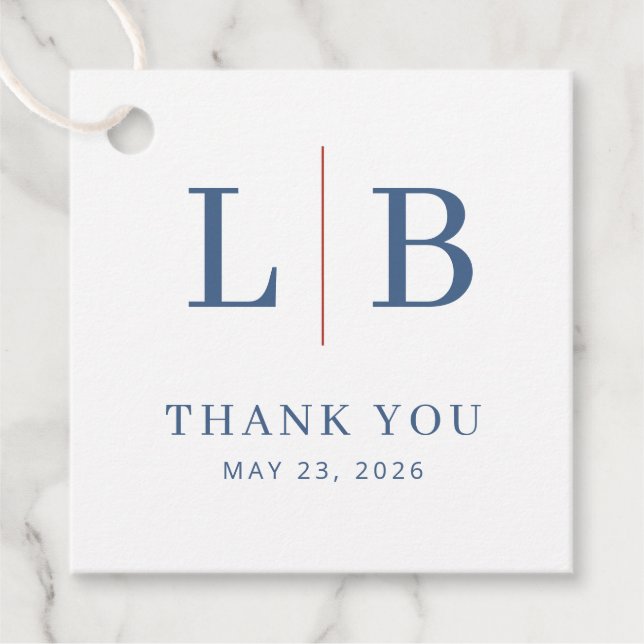 Étiquettes Cadeau Elegant Navy Initials with Red Line (Devant)