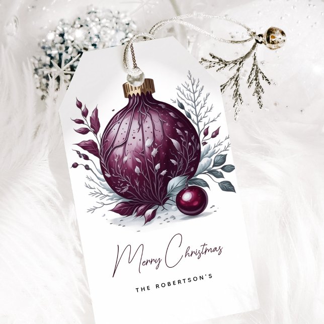 Étiquettes-cadeau Élégant Noël botanique Bauble (Créateur téléchargé)