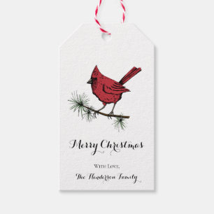 Étiquettes-cadeau Élégant Noël des oiseaux cardinaux rouges