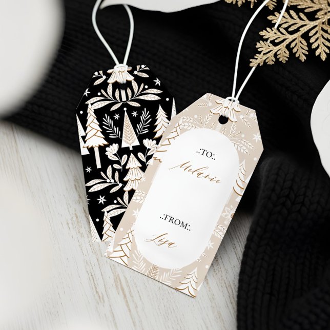 Étiquettes-cadeau Élégant Noël moderne arbres À feuillage persistant (Elegant Modern Christmas Evergreen Trees & Floral Gift Tags)
