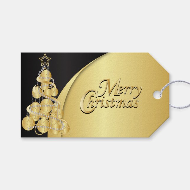 Étiquettes-cadeau Élégant Noël noir et or (Devant (Horizontal))