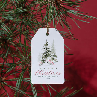 Étiquettes-cadeau Élégant Noël Pins Arbre Aquarelle Personnalisé