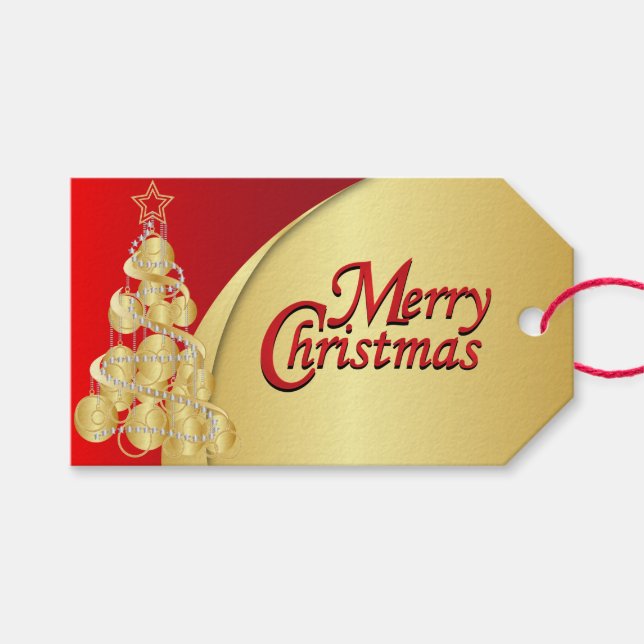 Étiquettes-cadeau Élégant Noël rouge et or (Devant (Horizontal))