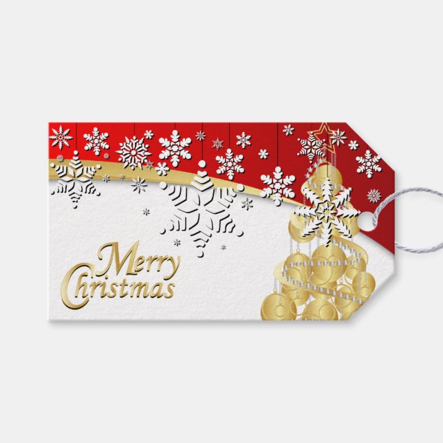 Étiquettes-cadeau Élégant Noël rouge, or et blanc (Devant (Horizontal))