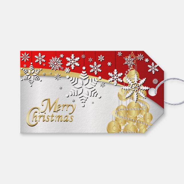 Étiquettes-cadeau Élégant Noël rouge, or et blanc (Devant (Horizontal))