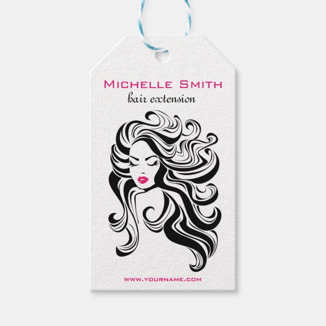 Étiquettes-cadeau Élégant noir blanc Wavy Hairstyle extensions de ch (Devant)