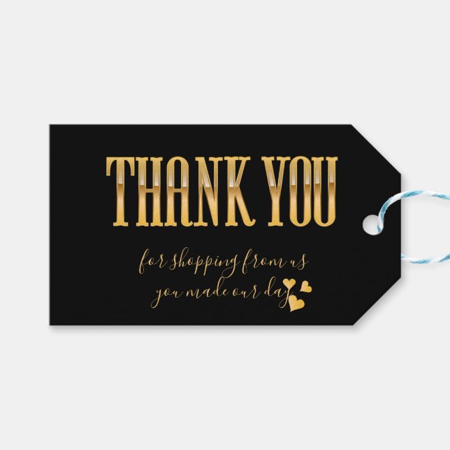 Étiquettes-cadeau élégant noir et or merci entreprise (Devant (Horizontal))
