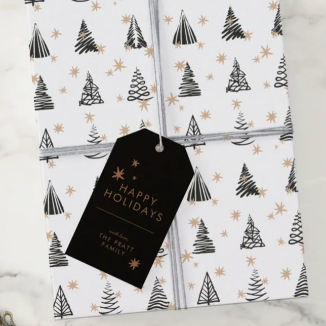 Étiquettes-cadeau Elégant Noir Or Noël Holiday Star Design (Créateur téléchargé)