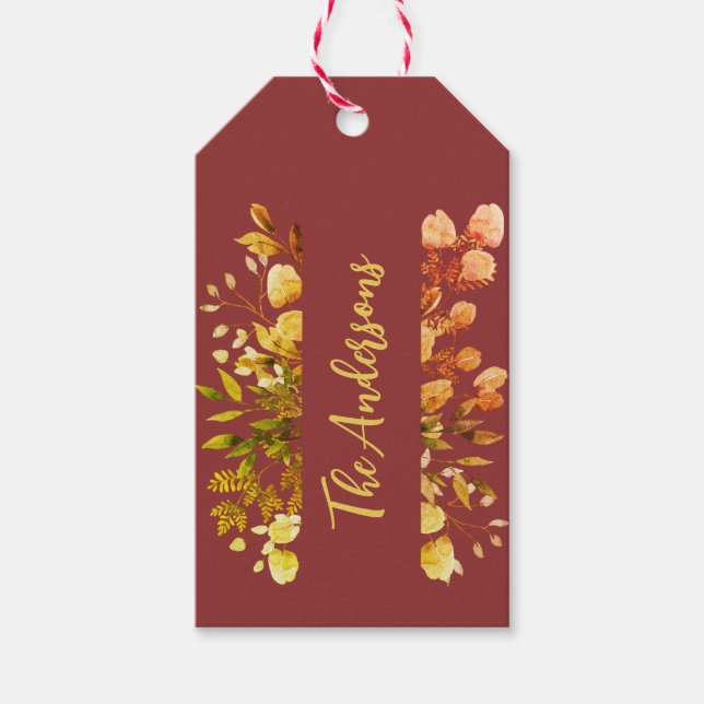 Étiquettes-cadeau Elégant nom de famille botanique feuilles bunn aut (Devant)