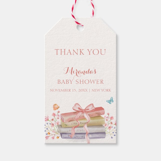 Étiquettes-cadeau Élégant nouveau chapitre Floral Bow Baby shower li (Devant)