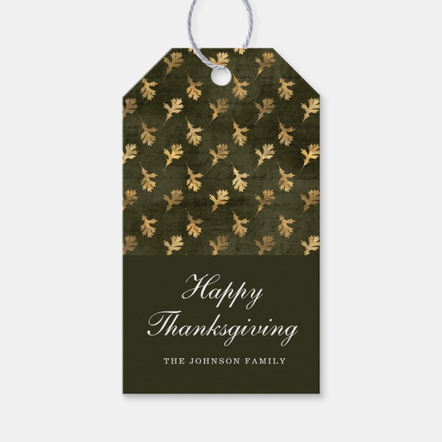 Étiquettes-cadeau Elegant Oak Leaves Green Thanksgiving (Devant)