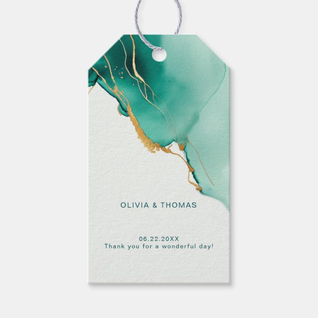 Étiquettes-cadeau Elégant Ocean Beach Emerald Chic Mariage Merci (Devant)
