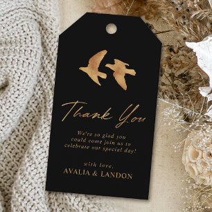 Étiquettes-cadeau Elégant Oiseaux d'or Mariage Merci