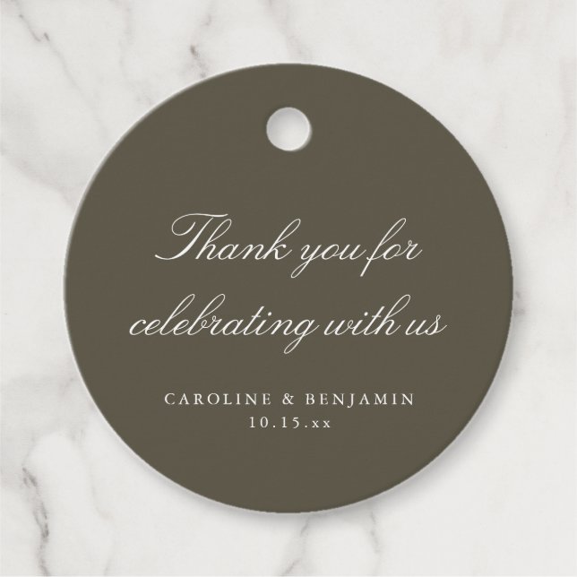 Étiquettes Cadeau Elegant Olive Script Wedding Custom Thank You (Devant)