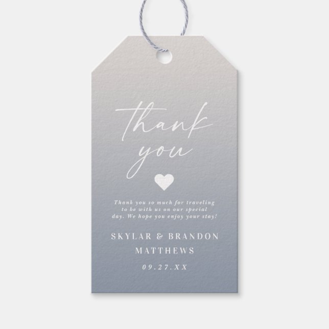 Étiquettes-cadeau Elégant Ombre Dusty Mariage bleu et ivoire Merci (Devant)
