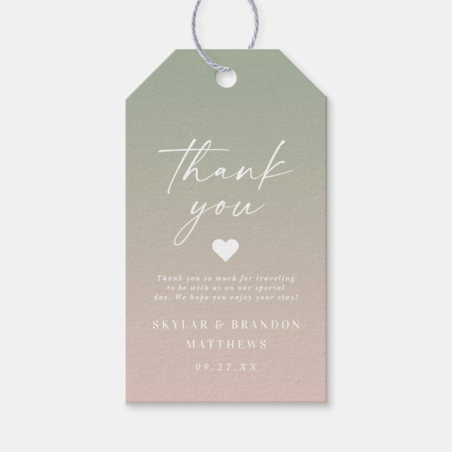 Étiquettes-cadeau Elégant Ombre vert et Merci Mariage rose (Devant)