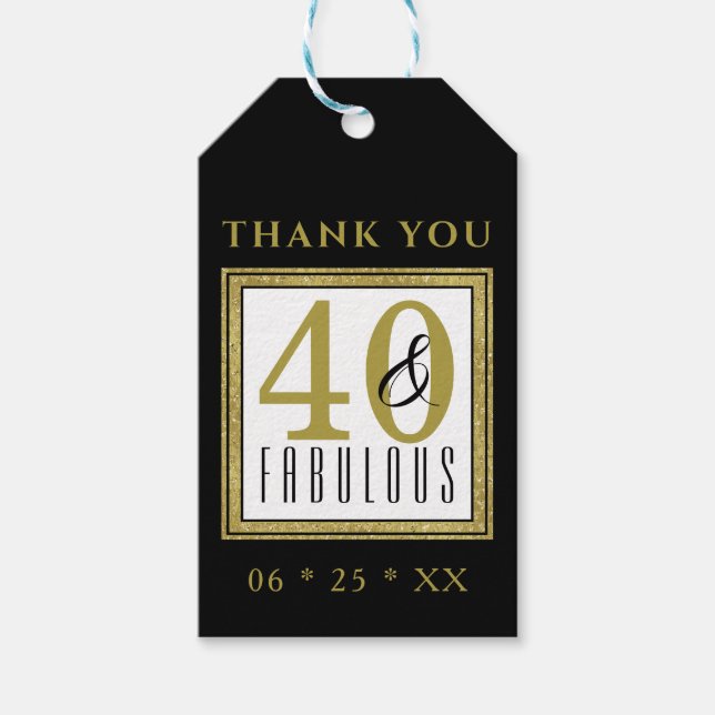 Étiquettes-cadeau Elégant or noir 40e anniversaire Merci (Devant)