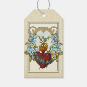 Étiquettes-cadeau Elégant Or Sacré Coeur Jésus Floral Religieux